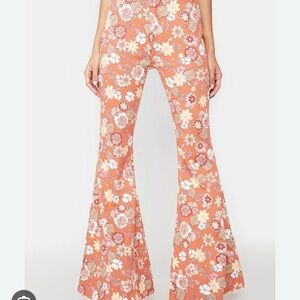 Peach Love California Orange and White Flare Pants